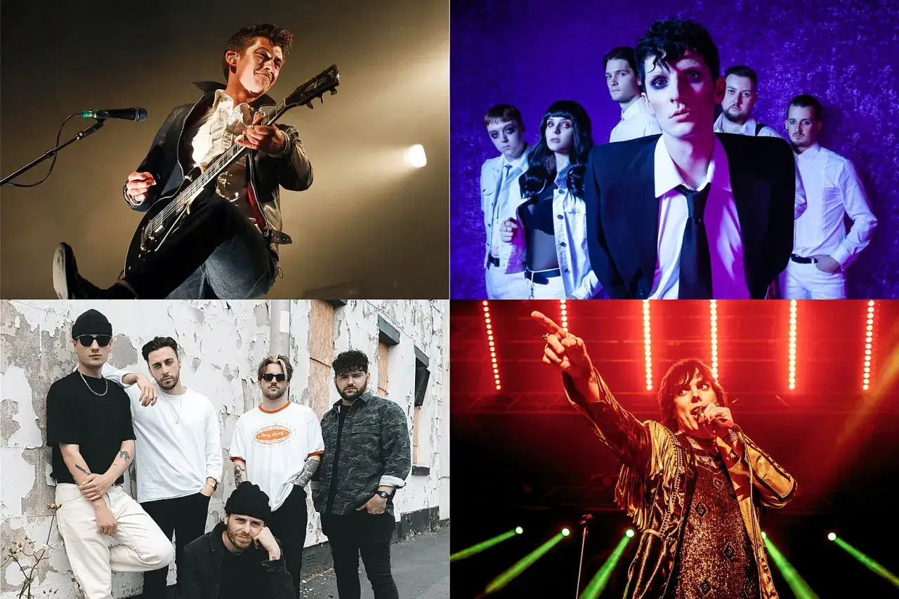 Arctic Monkeys, The 1975, The Last Shadow Puppets i inni, reprezentujący najsłynniejsze brytyjskie zespoły muzyczne.