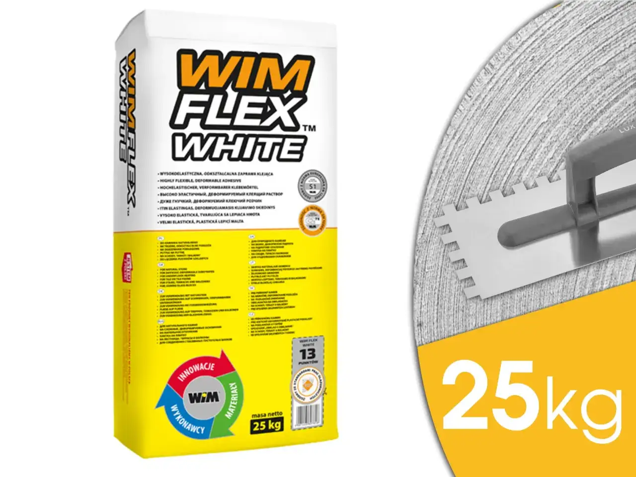 WIM FLEX WHITE – jaki klej do kamienia naturalnego na zewnątrz? Elastyczna zaprawa klejąca 25kg do trwałego montażu.