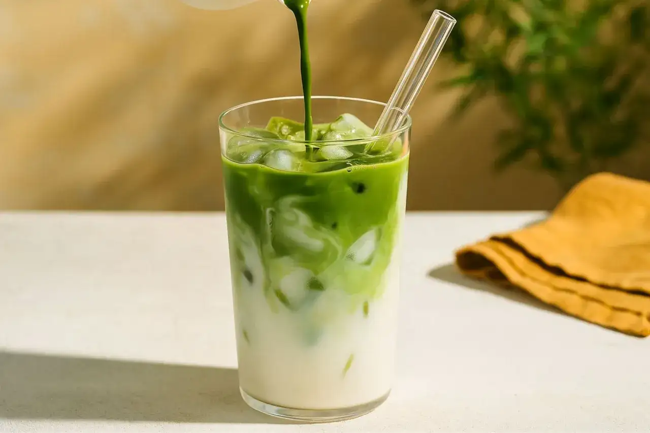 Un verre de matcha glac&eacute;, parfait pour se d&eacute;tendre. Mais peut-on boire du matcha le soir ? La r&eacute;ponse est oui, avec mod&eacute;ration.