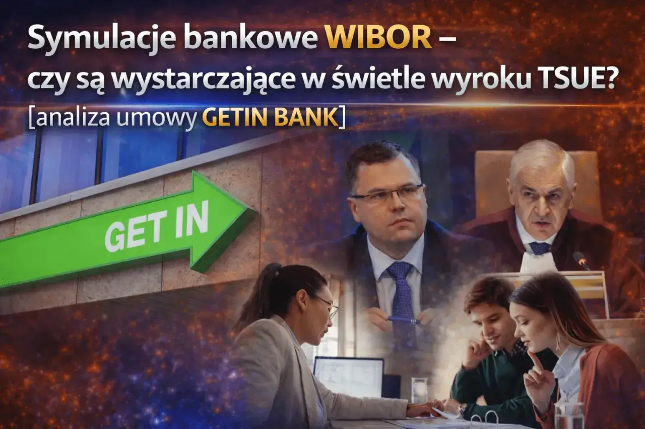Analiza umowy GETIN BANK: czy symulacje WIBOR są wystarczające w świetle wyroku TSUE? Ludzie dyskutują przy biurku, sędzia i biznesmen patrzą poważnie.