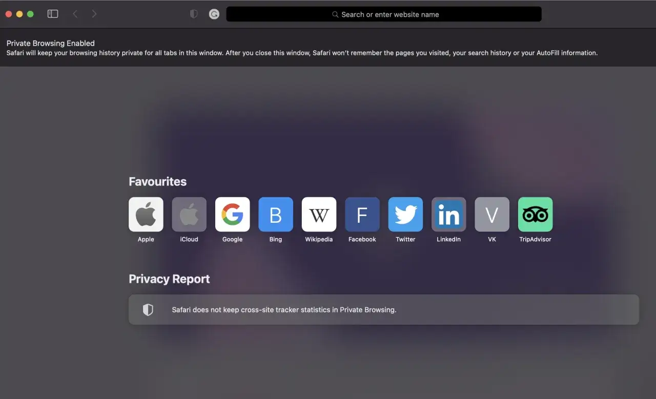 Incognito safari w Safari. Prywatne przeglądanie włączone, ulubione strony i raport prywatności.