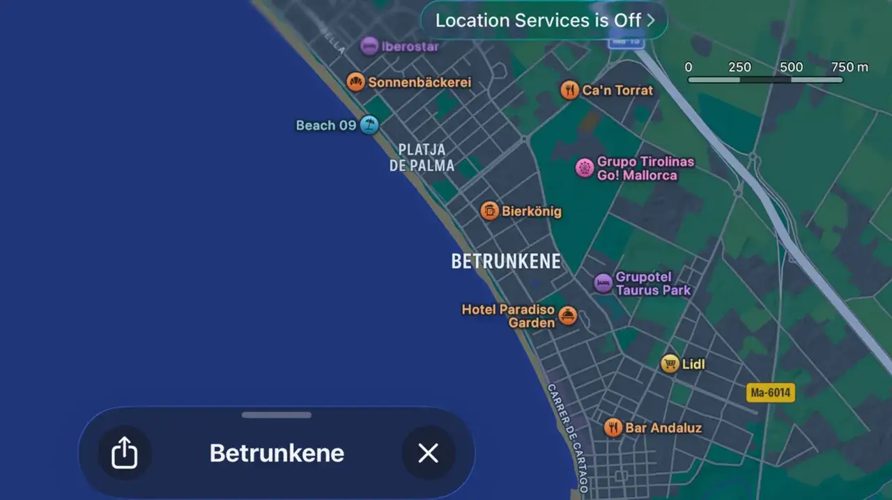 Karte zeigt Playa de Palma. Wo ist der Ballermann? Hier sind Bierk&ouml;nig, Iberostar und viele Hotels.