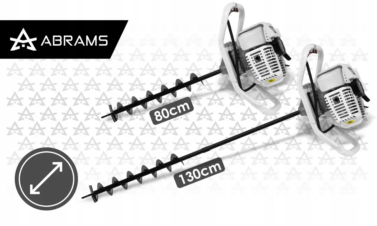 Dwa wiertła do wiertnicy: jedno 80cm, drugie 130cm, z silnikami Abrams.