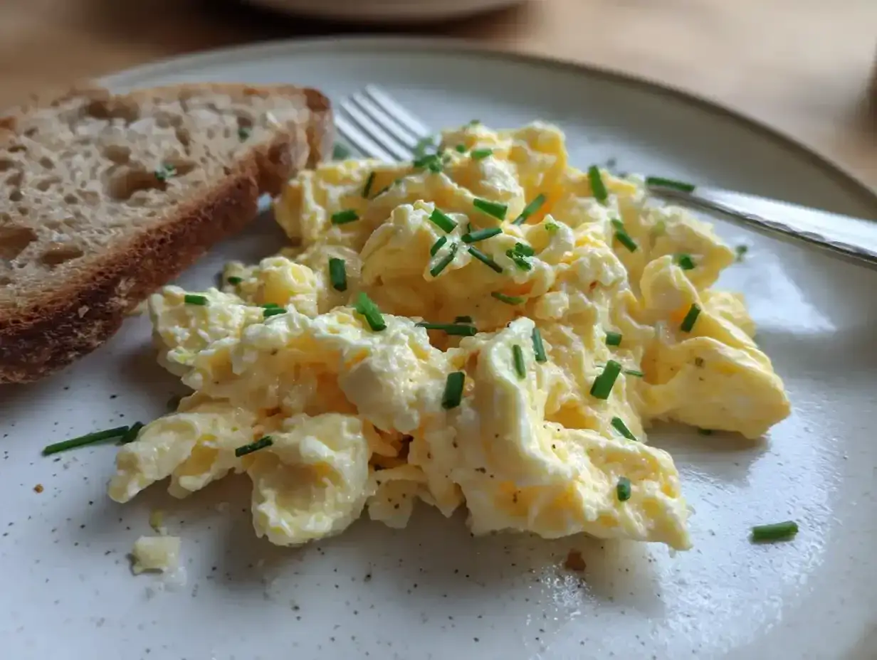 Kr&auml;miga &auml;ggr&ouml;ror med gr&auml;sl&ouml;k och en bit rostat br&ouml;d. En perfekt start p&aring; dagen!