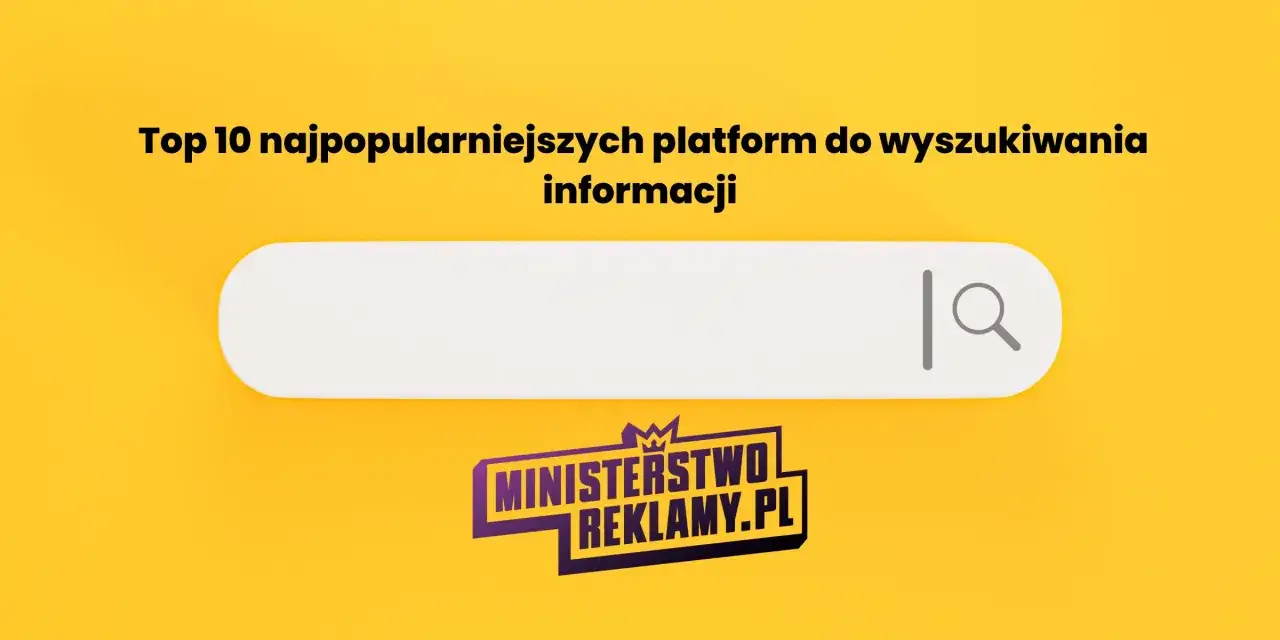 Wyszukaj najlepsze niezależne wyszukiwarki internetowe. Ikona wyszukiwania na ż&oacute;łtym tle.