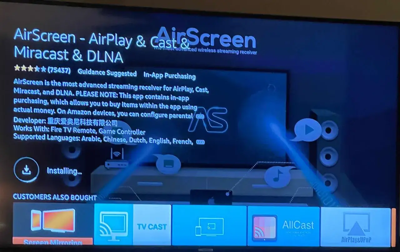 AirScreen App wird installiert, um dein iPhone mit Fire TV Stick zu verbinden.