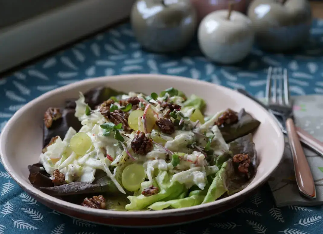 Apfel-Sellerie-Salat mit verschiedenen Toppings und Dressings