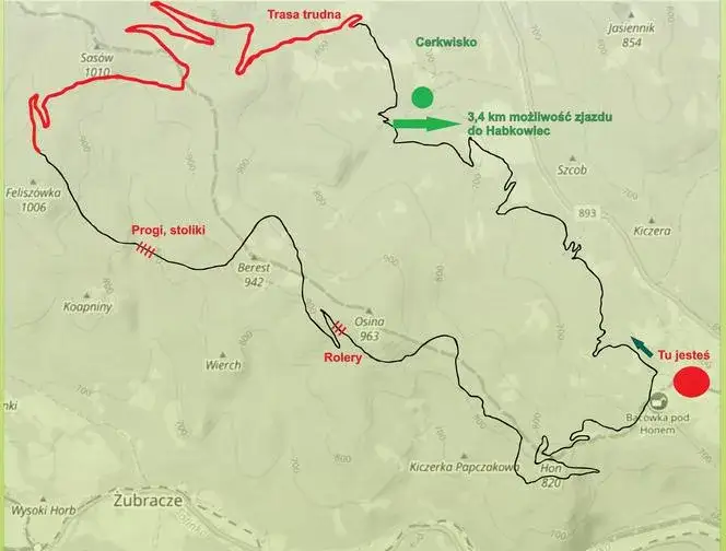 Mapa szlaków turystycznych Cisna Bacówka pod Honem