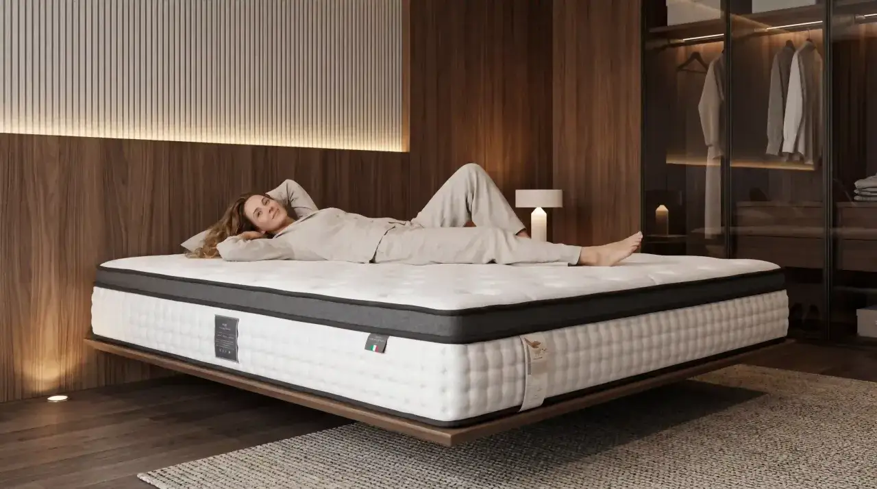 A woman relaxes on a luxurious mattress, enjoying a peaceful moment. This image reassures that memory foam is safe for a comfortable and healthy sleep.