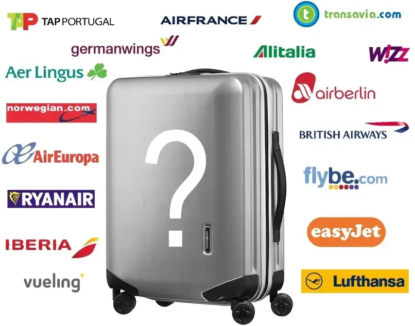 Différentes tailles de valises pour voyage en avion avec des étiquettes de poids