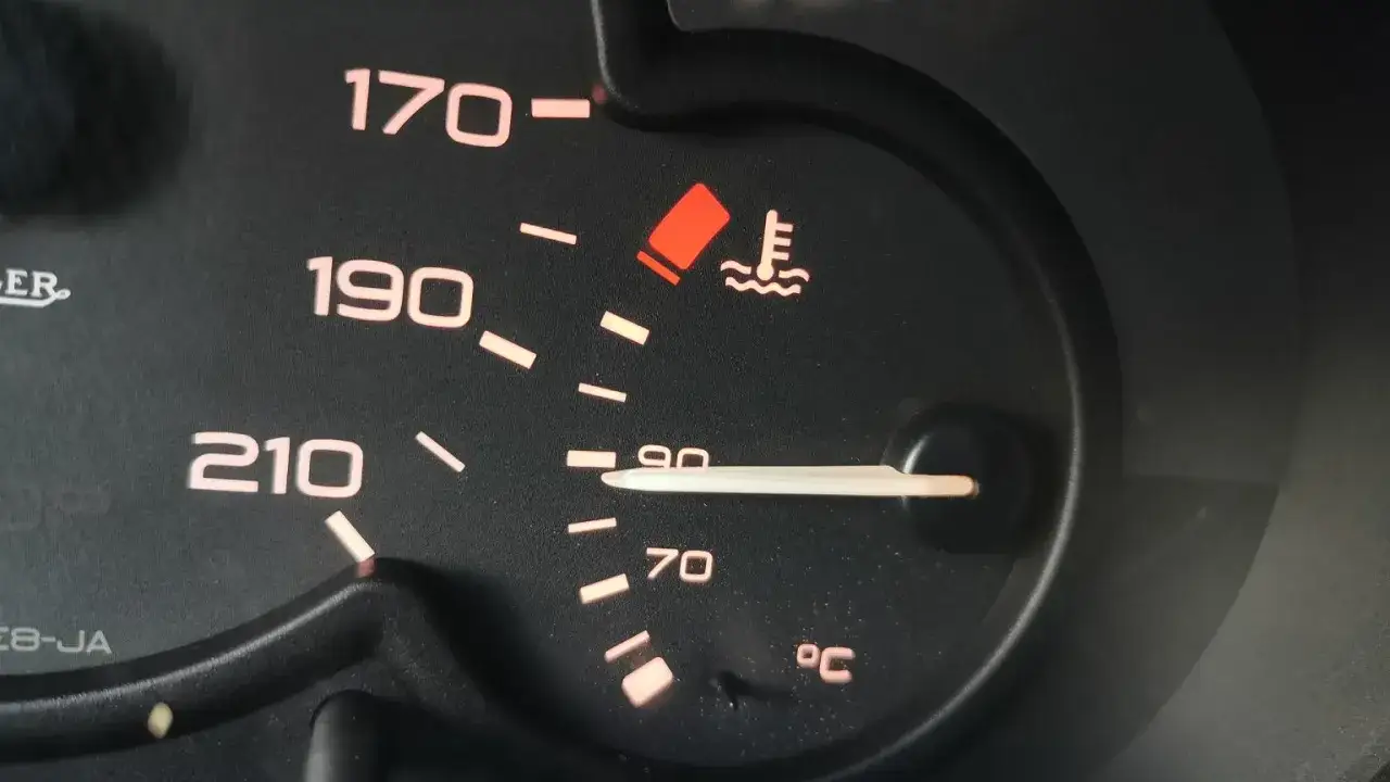 Wskaźnik temperatury oleju w silniku pokazuje ok. 90°C. To optymalna wartość, ile stopni powinien mieć olej w silniku podczas jazdy.
