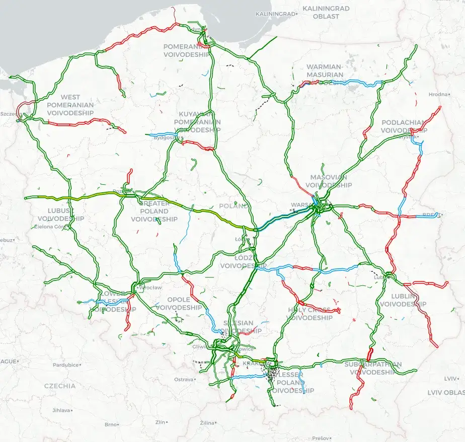 mapa autostrad Polska noclegi tranzytowe