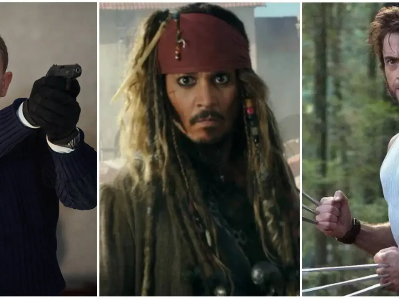 James Bond, Kapitan Jack Sparrow i Wolverine – trzej ikoniczni superbohaterowie w jednym kadrze.
