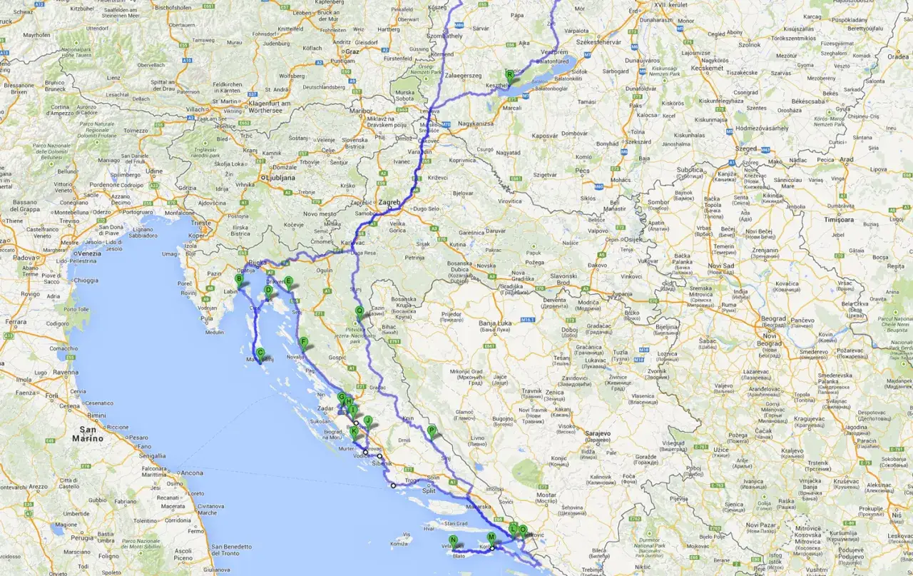 Mapa porównanie tras Polska Chorwacja
