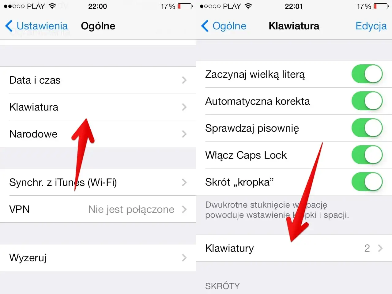 Jak zmienić język w iPhone? Wchodzimy w Ustawienia > Ogólne > Klawiatura, a następnie wybieramy Klawiatury.