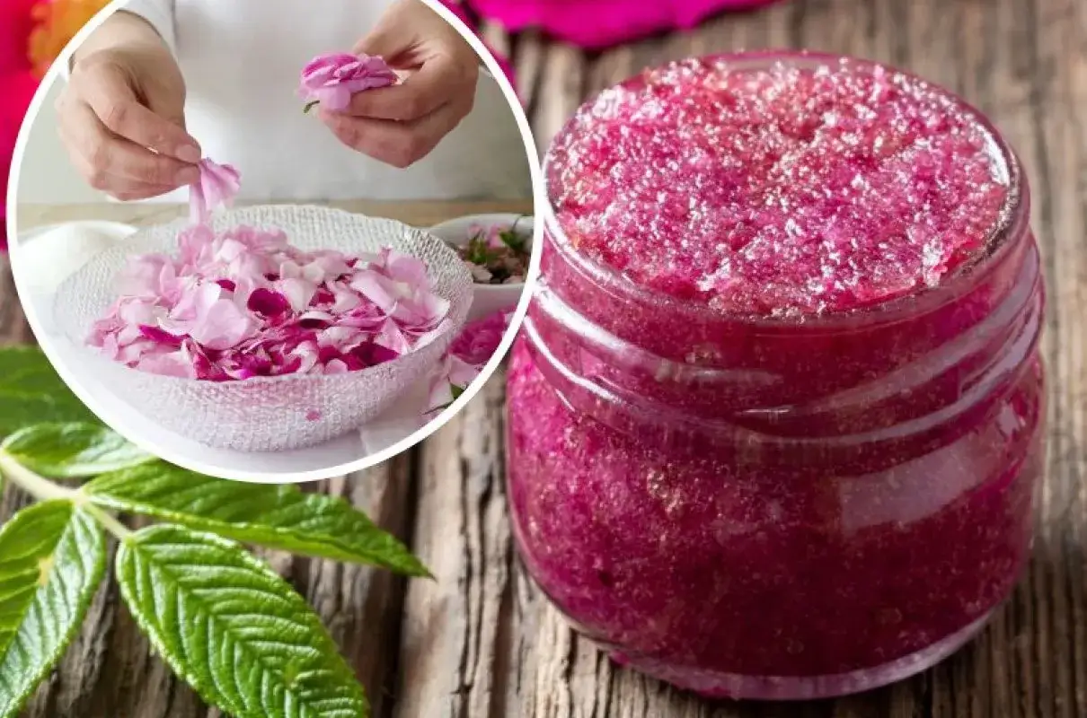 Róże w wazonie cukier. Delikatne płatki róż i gotowy peeling cukrowy z róż.