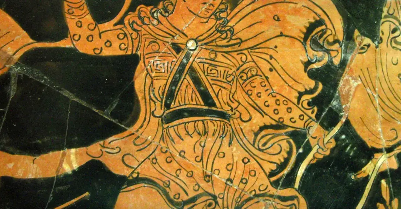 Orphée, le poète légendaire, joue de sa lyre sur cette ancienne poterie grecque.