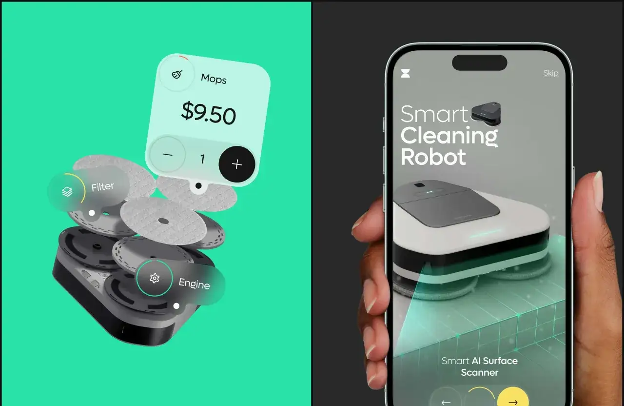 Un robot aspirador inteligente y el mejor limpiador de m&oacute;vil gratis. Componentes como filtros y motor.
