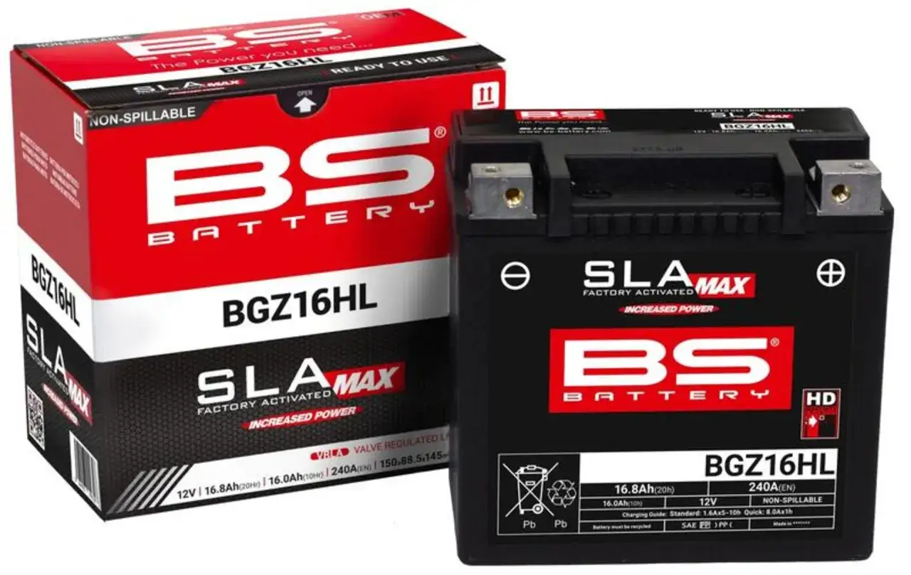 Batteria BS Battery BGZ16HL, ideale per Harley Davidson, 12V, 16.8Ah, non-spillable, pronta all'uso.