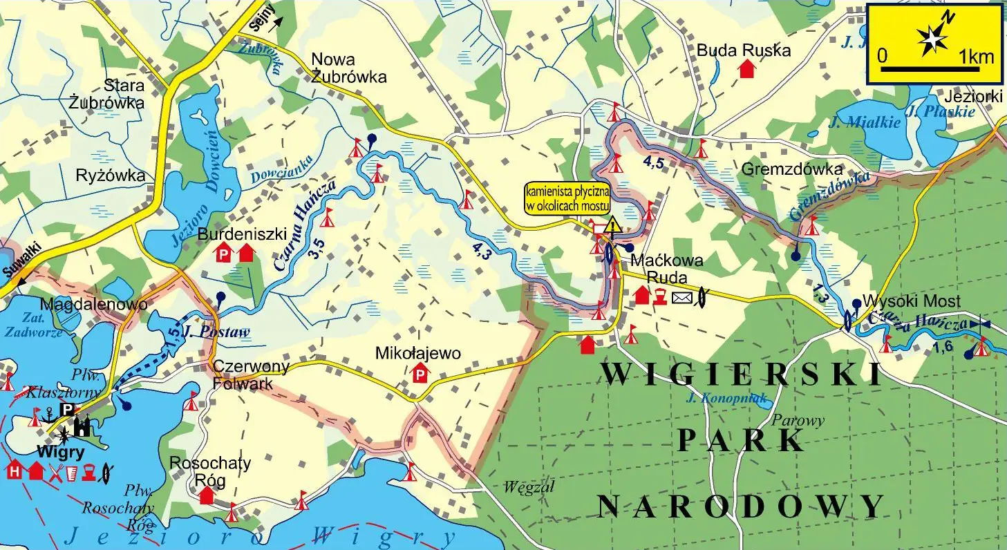 Mapa szlaków kajakowych Karola Wojtyły w Polsce