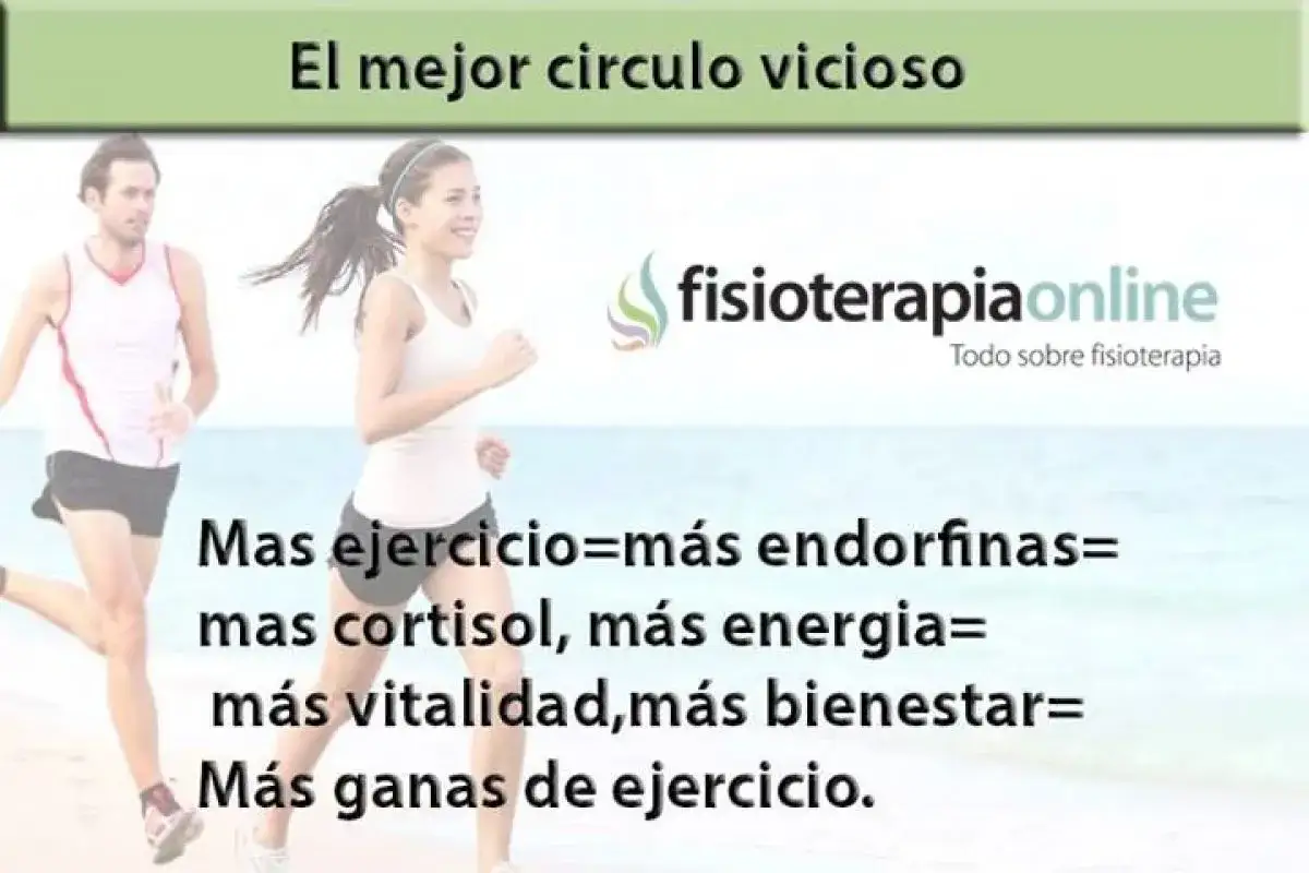 Pareja corriendo en la playa. El ejercicio genera endorfinas, energ&iacute;a y bienestar, creando un c&iacute;rculo virtuoso.