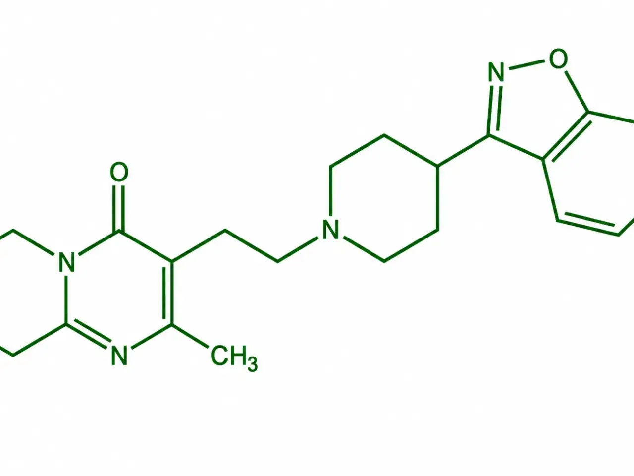 Chemische Strukturformel von Risperidon, einem Medikament, das bei Demenz eingesetzt wird.