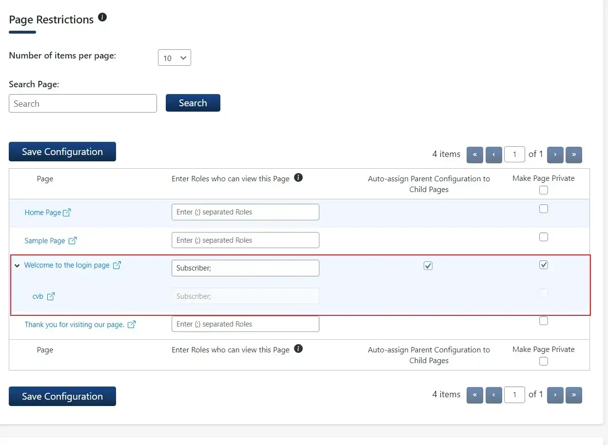Configuration des restrictions de page pour les adhésions payantes. La page