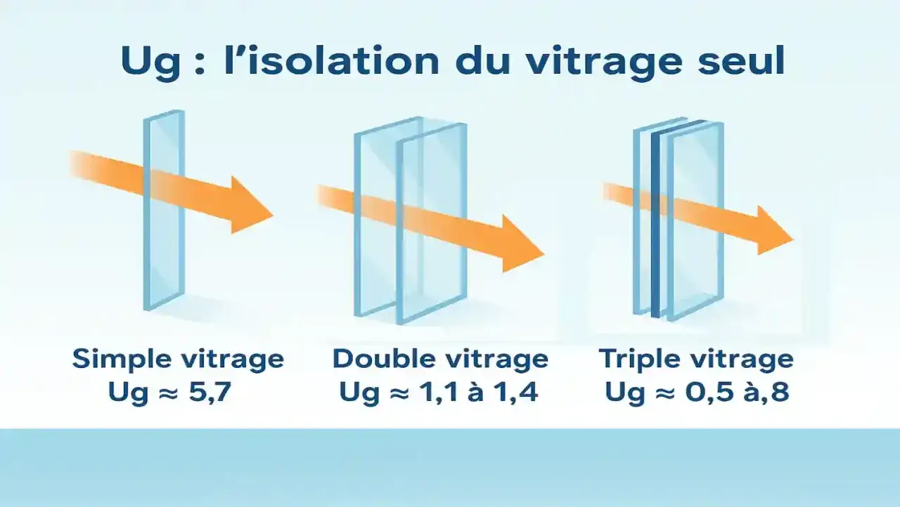 Comparaison de l'isolation thermique des vitrages : simple, double et triple. Un vitrage triple offre la meilleure performance, id&eacute;al pour une fen&ecirc;tre rt 2020.