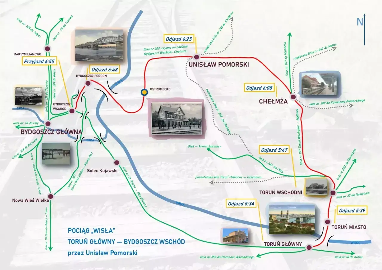 Mapa kolejowa z trasą pociągu 