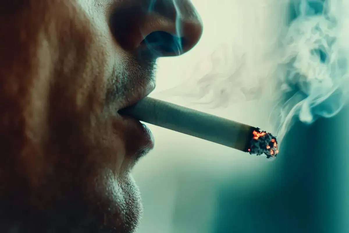 Dym papierosowy unosi się z ust mężczyzny. Pytanie