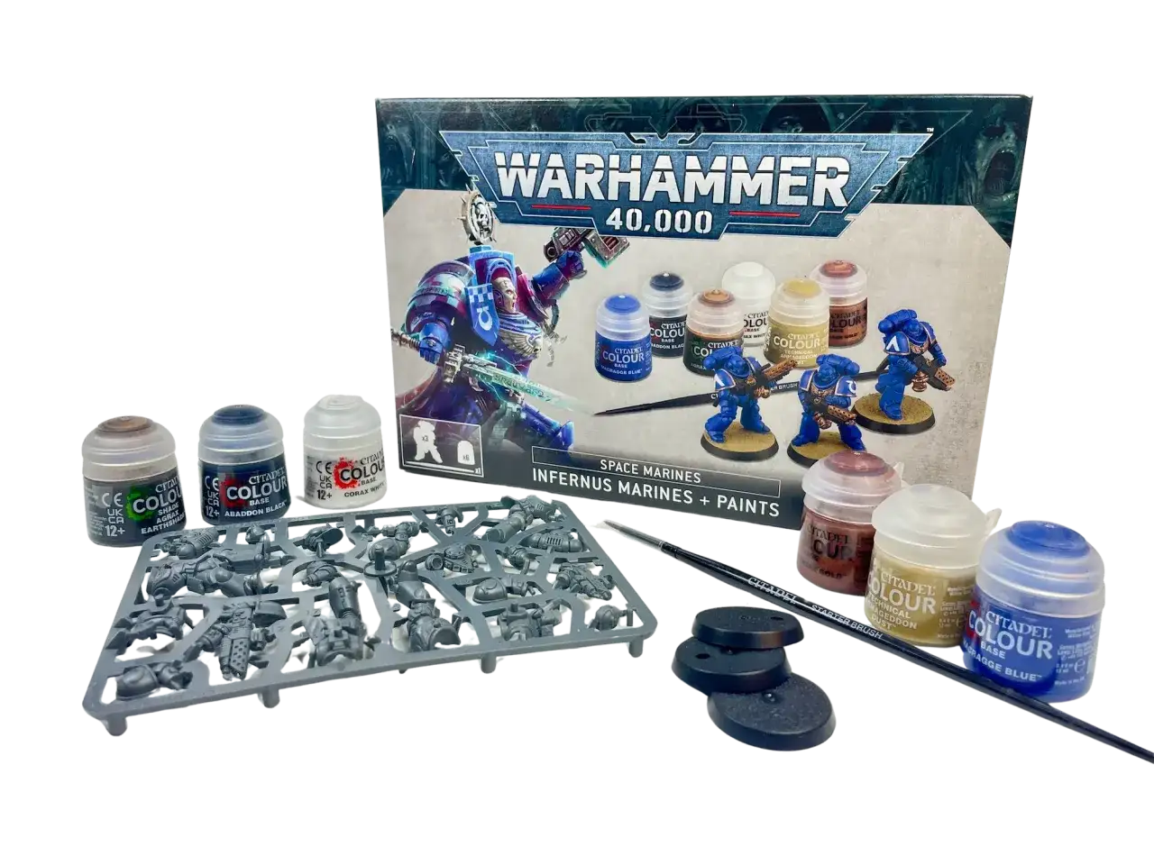 Warhammer zestaw startowy Infernus Marines + Paints. Zawiera ramkę z figurkami, farbki Citadel, pędzel i podstawki.