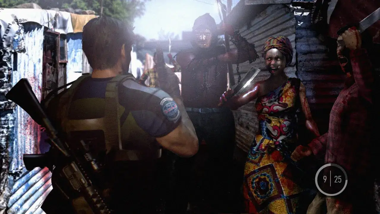 Chris Redfield walczy z zainfekowanymi w slumsach. Wygląda jakby to był resident evil 5 remake.