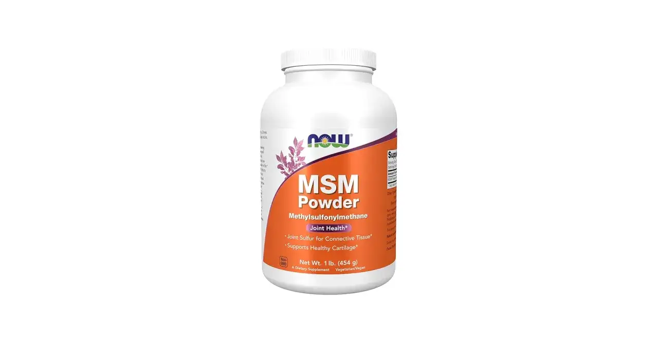 Biały słoik z MSM Powder. Siarka organiczna na stawy i chrząstki, wspiera zdrowie tkanki łącznej. 454g.