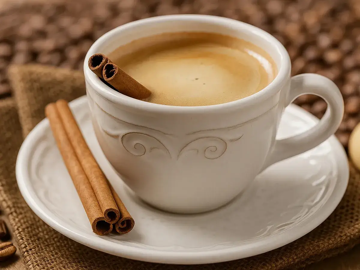 Une tasse de café crémeux avec des bâtons de cannelle, un arôme réconfortant pour un moment de détente.