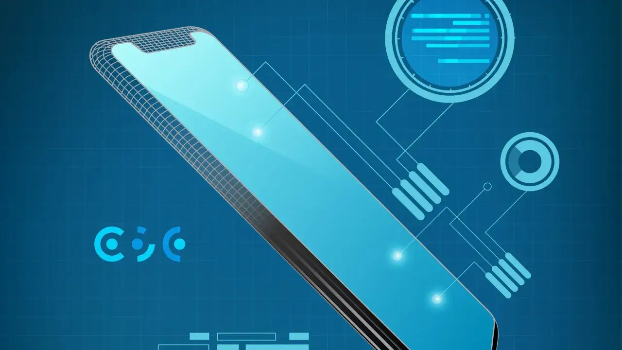 Schemat telefonu Huawei z elementami interfejsu Google.