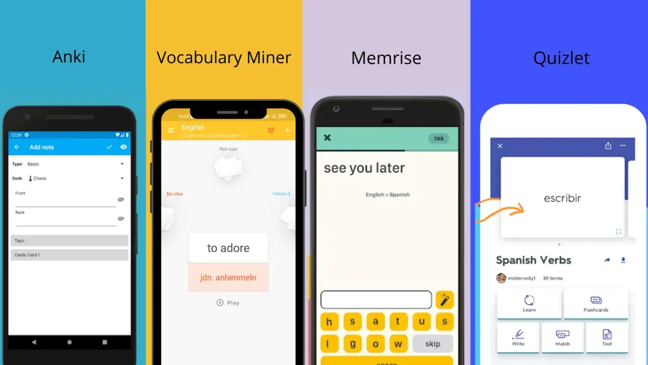 Aplikacje do nauki sł&oacute;wek z angielskiego: Anki, Vocabulary Miner, Memrise, Quizlet. Ucz się sł&oacute;wek efektywnie!
