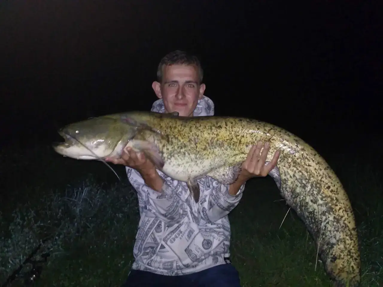 Mężczyzna trzyma ogromnego suma. Zastanawiasz się, ile waży sum 100 cm? Ten okaz jest imponujący!