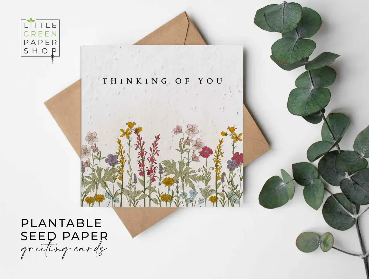 Grußkarte aus samenpapier mit Blumenmotiv. Ideal, um