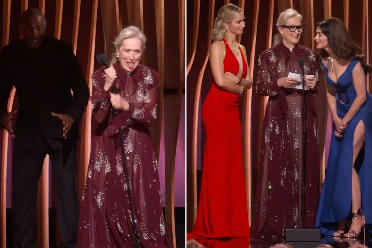 Meryl Streep, Anne Hathaway i Emily Blunt, czyli diabeł ubiera się u prady obsada, na scenie.