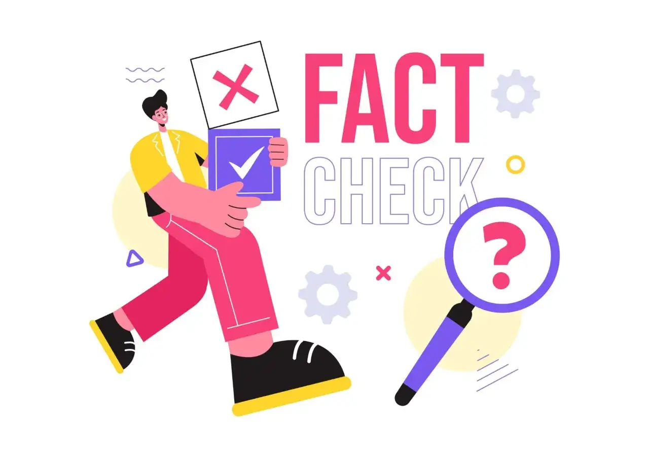 Uomo con segno di spunta e croce, simbolo di fact checkers significato. Lente d'ingrandimento con punto interrogativo.