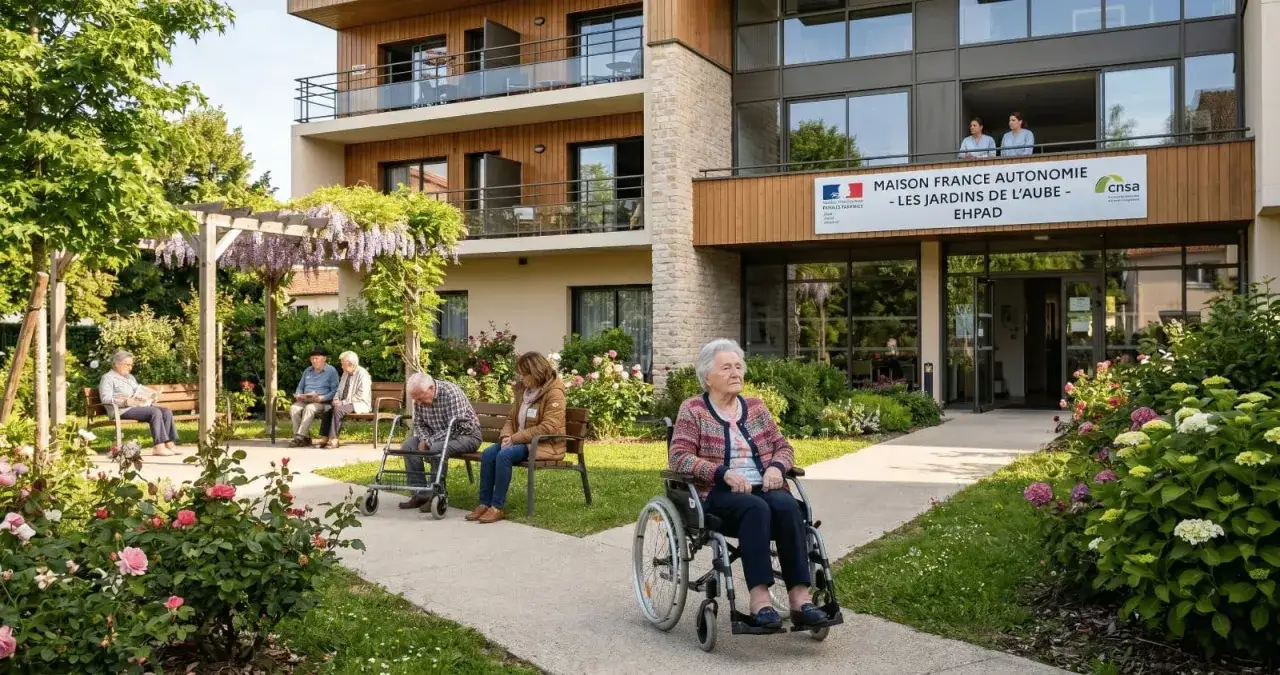 Des r&eacute;sidents profitent du jardin fleuri de la maison de retraite 