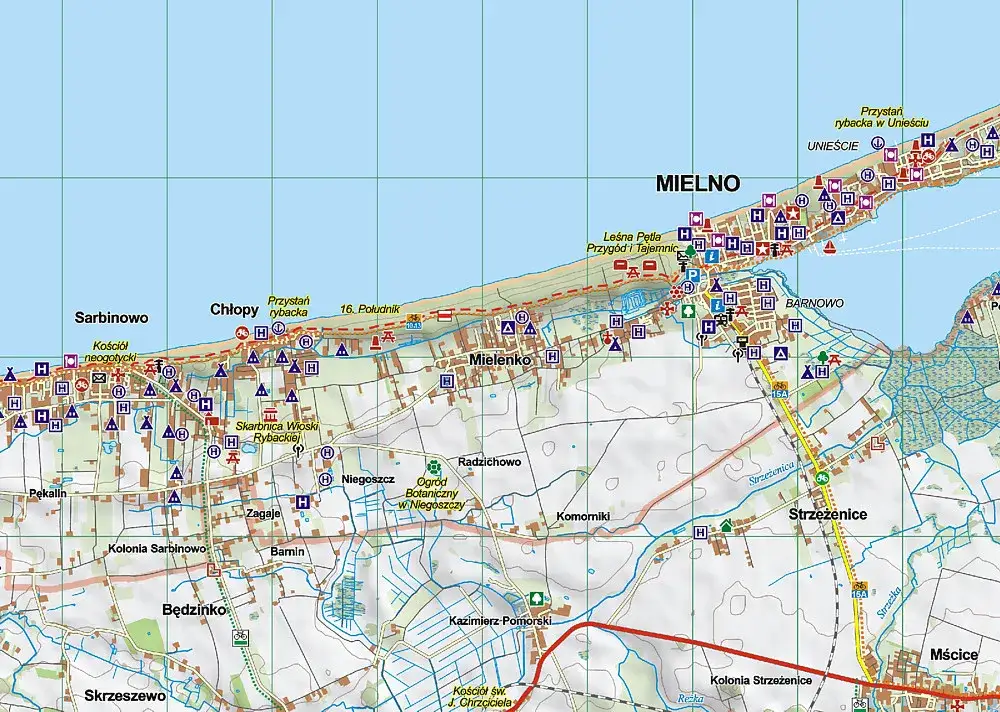 Mapa Sarbinowa i okolicznych miast, Pomorze Zachodnie