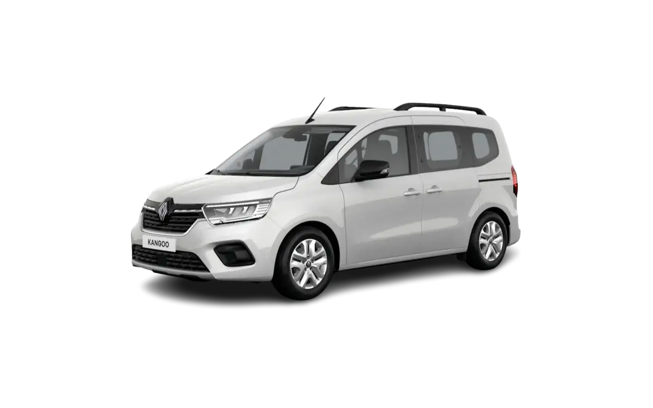 Biały Renault Kangoo, idealny do rodzinnych wyjazdów, dostępny w atrakcyjnym leasingu.