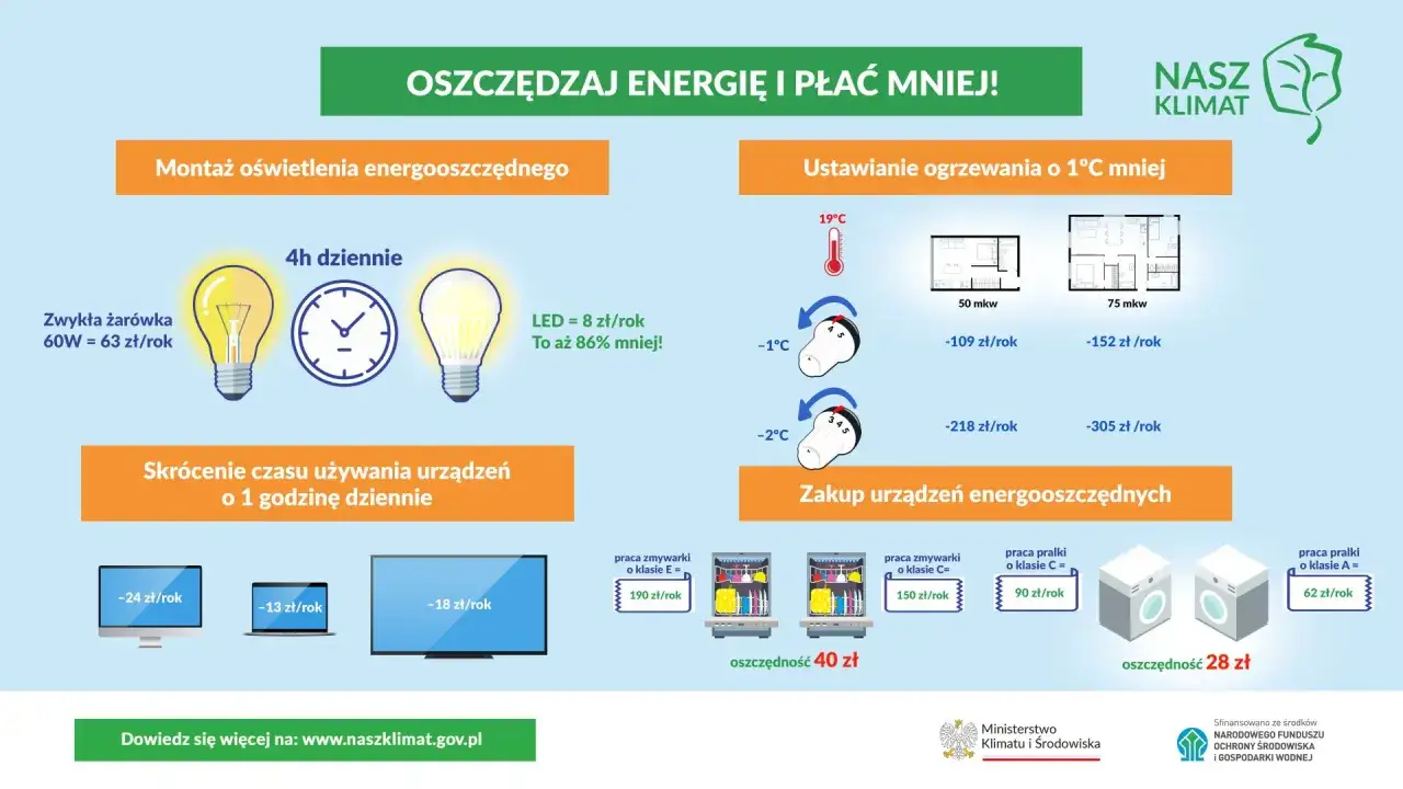 sposoby na oszczędzanie prądu w domu infografika