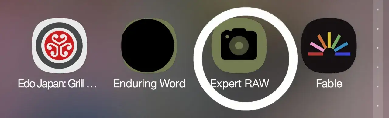 Ikona aplikacji Expert RAW na telefonie Samsung. Pozwala na zaawansowane fotografowanie w formacie RAW.