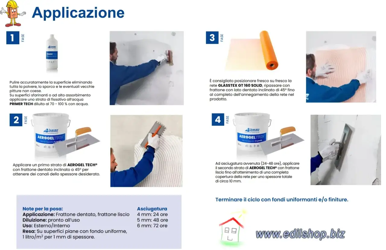 Guida all'applicazione di AEROGEL TECH, un microcappotto isolante. Le opinioni sul cappotto aerogel sono positive per l'isolamento termico.