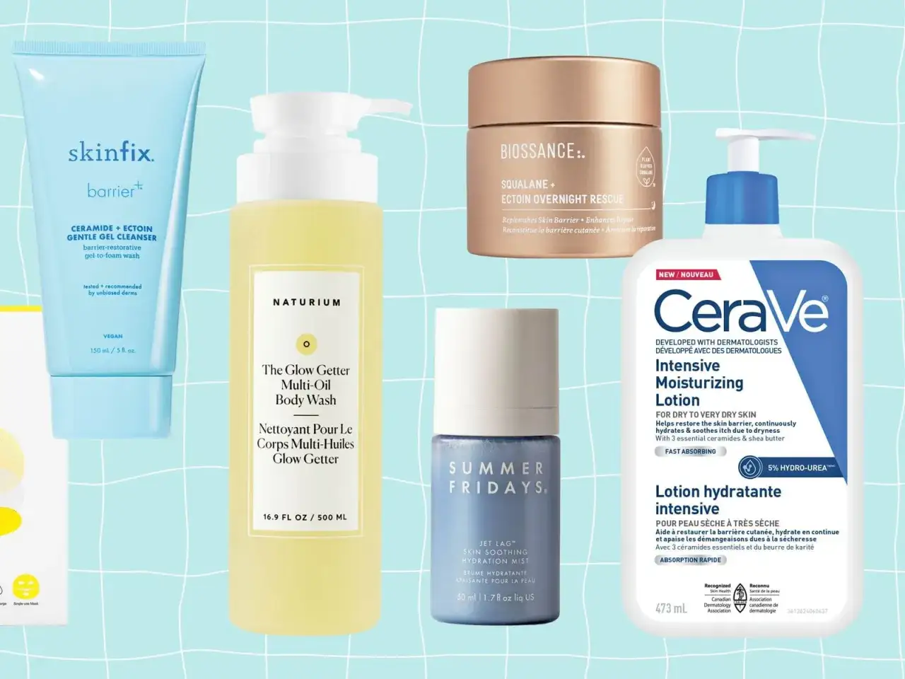Produkty do pielęgnacji skóry: Skinfix, Naturium, Biossance, Summer Fridays i CeraVe. Idealne dla osób z suchą skórą.