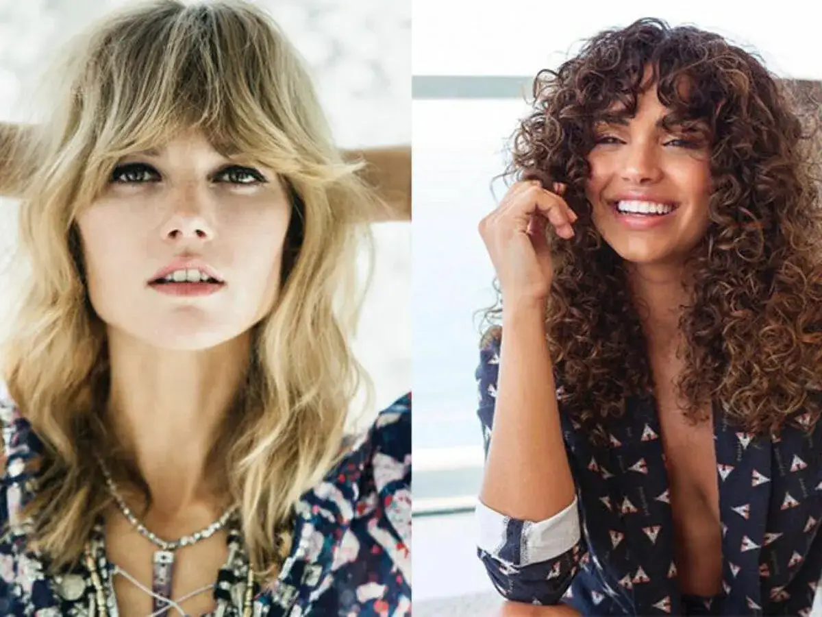 Deux femmes aux coiffures shaggy : l'une avec des cheveux blonds ondulés et une frange, l'autre avec des boucles brunes.