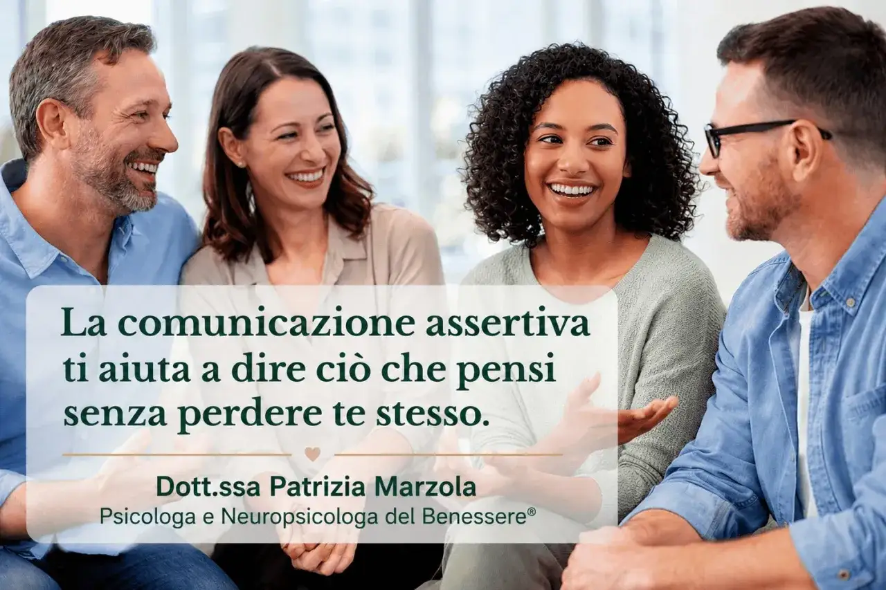 Persone sorridono durante una sessione di gruppo. 