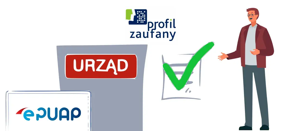 Ekran komputera z portalem e-Urząd gminy, logowanie Profilem Zaufanym